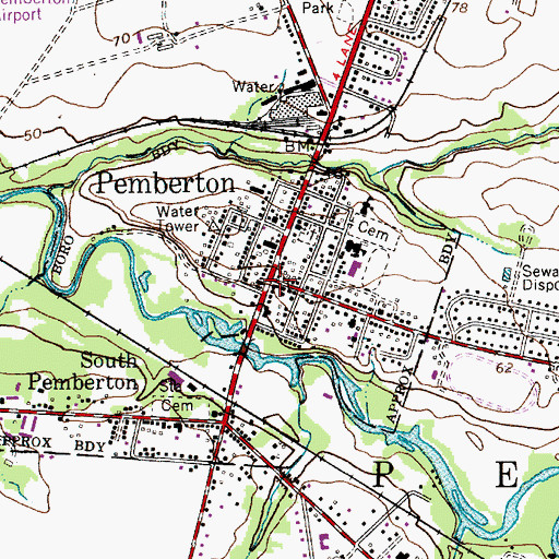 Topographic Map of Pemberton, NJ