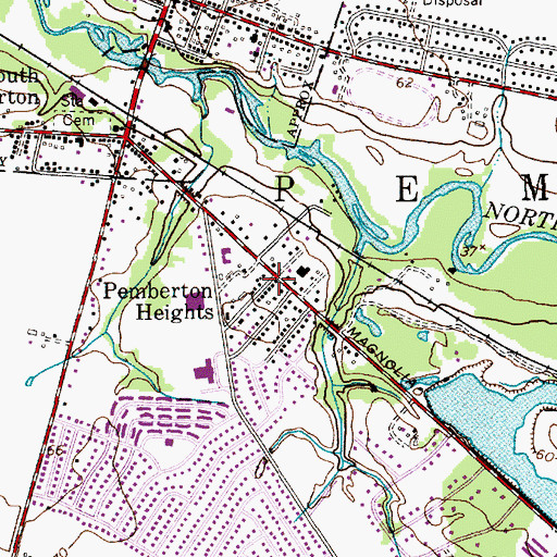 Topographic Map of Pemberton Heights, NJ