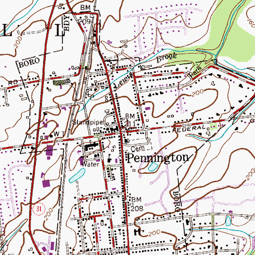 Topographic Map of Pennington, NJ