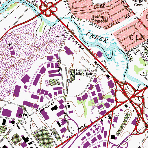 Topographic Map of Pennsauken High School, NJ