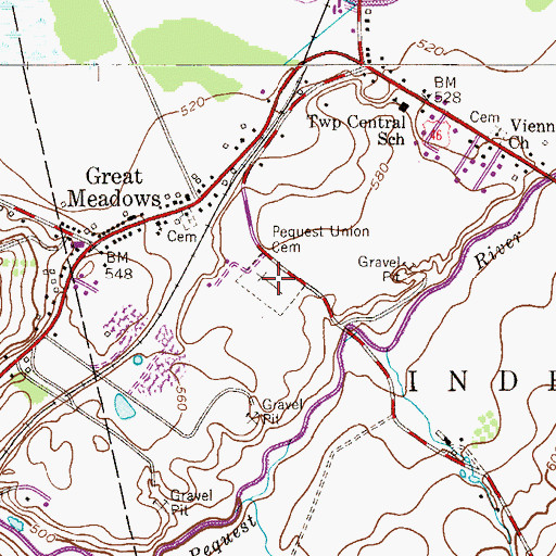 Topographic Map of Pequest Union Cemetery, NJ
