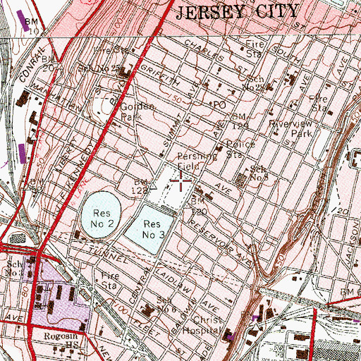 Topographic Map of Pershing Field, NJ