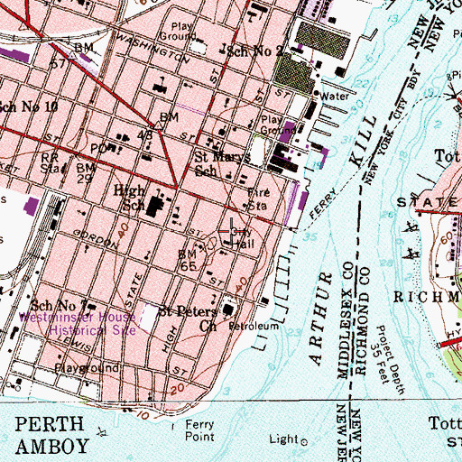 Topographic Map of Perth Amboy, NJ