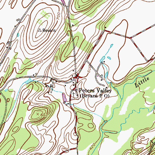 Topographic Map of Bevans, NJ