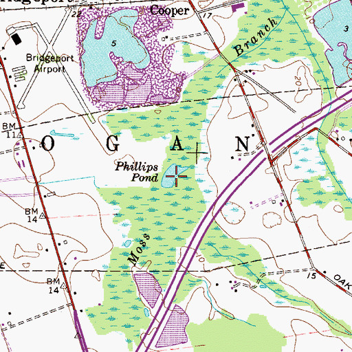Topographic Map of Phillips Pond, NJ