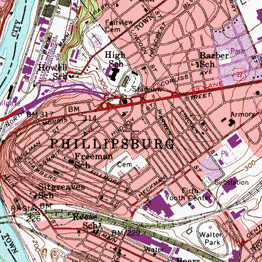 Topographic Map of Phillipsburg, NJ
