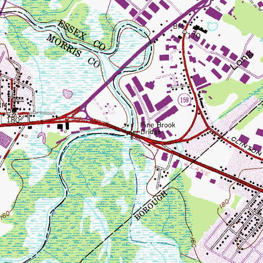 Topographic Map of Pine Brook Bridge, NJ