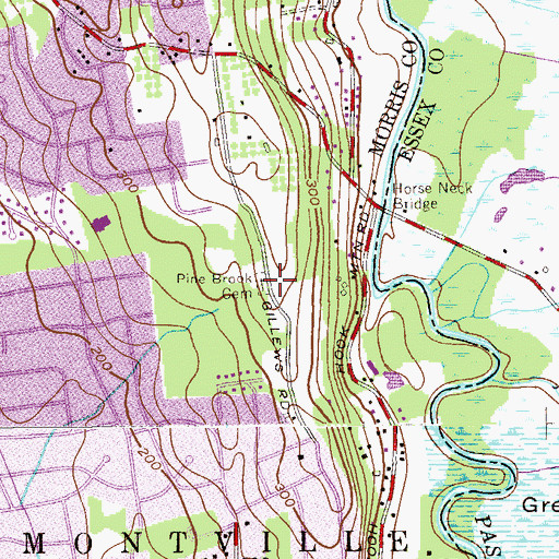 Topographic Map of Pine Brook Cemetery, NJ