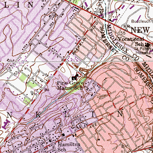 Topographic Map of Pine Grove Manor Elementary School, NJ