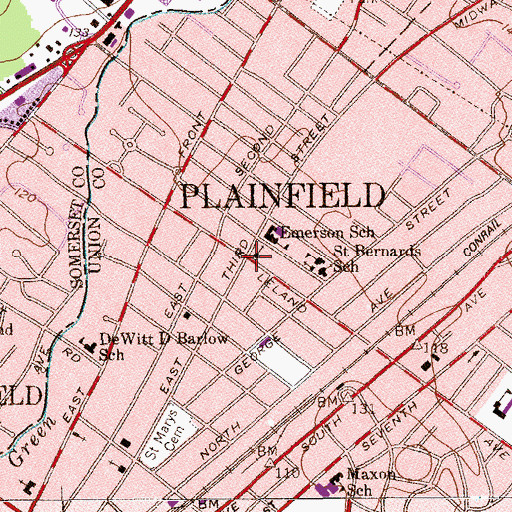 Topographic Map of Plainfield, NJ