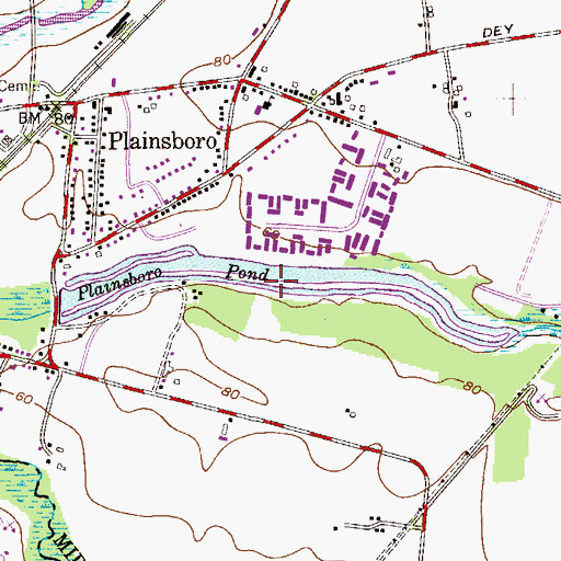 Topographic Map of Plainsboro Pond, NJ