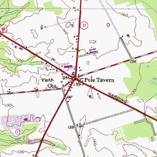Topographic Map of Pole Tavern, NJ