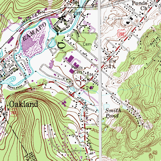 Topographic Map of Ponds Cemetery, NJ