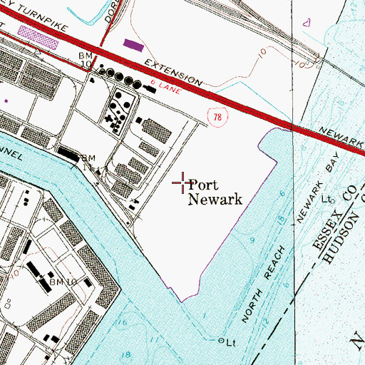 Topographic Map of Port Newark, NJ