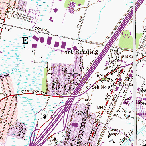 Topographic Map of Port Reading, NJ