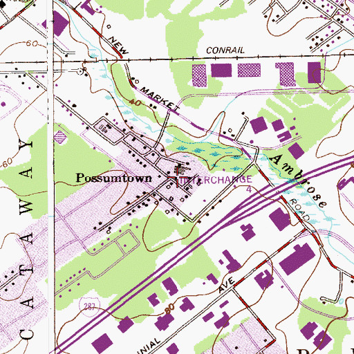 Topographic Map of Possumtown, NJ