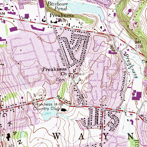 Topographic Map of Preakness Reformed Church, NJ