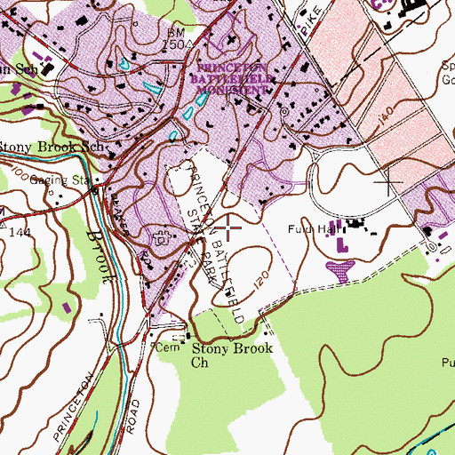 Topographic Map of Princeton Battlefield State Park, NJ