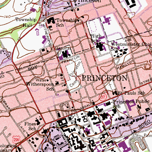 Topographic Map of Princeton Cemetery, NJ