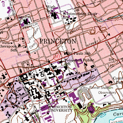 Topographic Map of Princeton Public School, NJ