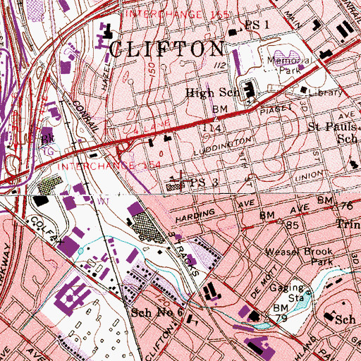 Topographic Map of Number 3 Elementary School, NJ