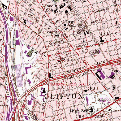 Topographic Map of Number 4 Elementary School, NJ