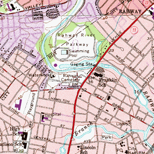 Topographic Map of Rahway Cemetery, NJ