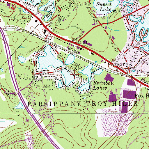 Topographic Map of Rainbow Lakes, NJ