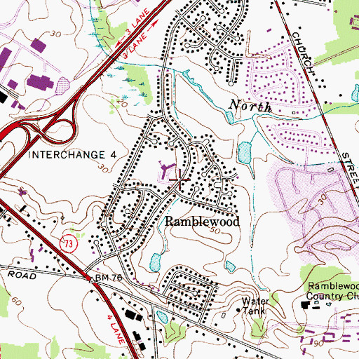 Topographic Map of Ramblewood, NJ