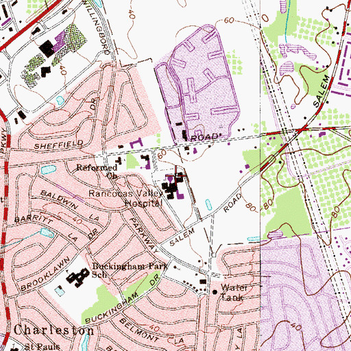 Topographic Map of Lourdes Medical Center of Burlington County, NJ