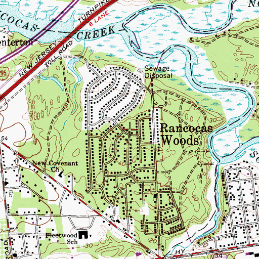 Topographic Map of Rancocas Woods, NJ