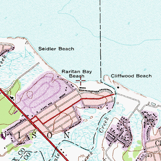 Topographic Map of Raritan Bay Beach, NJ