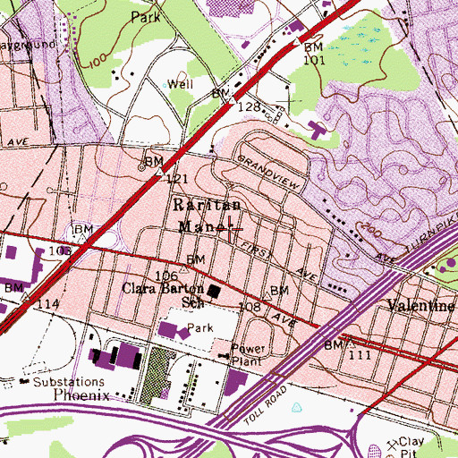 Topographic Map of Raritan Manor, NJ
