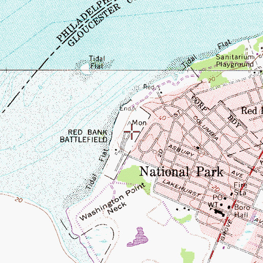 Topographic Map of Red Bank Battlefield, NJ