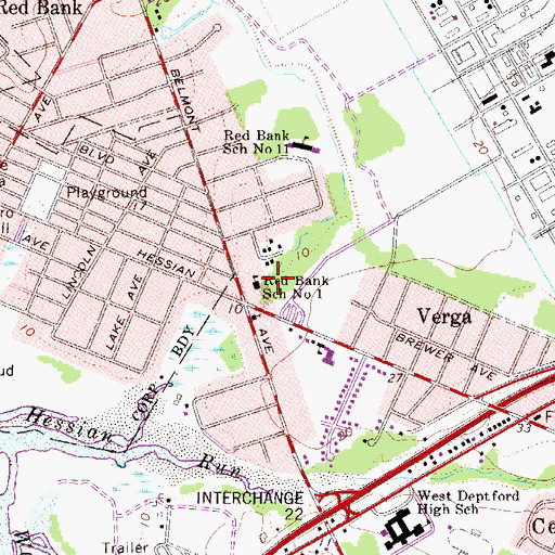 Topographic Map of Red Bank School Number 1, NJ