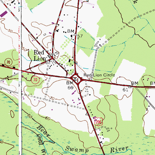 Topographic Map of Red Lion Circle, NJ