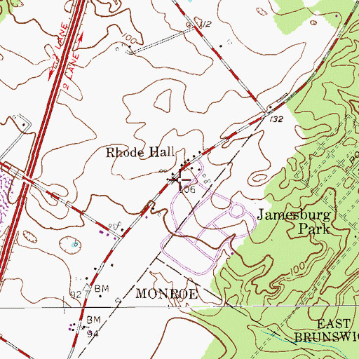 Topographic Map of Rhode Hall, NJ