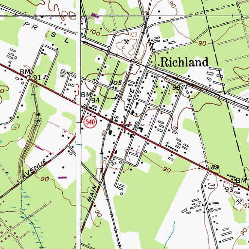 Topographic Map of Richland, NJ