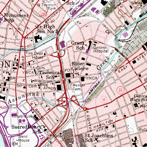 Topographic Map of Rider College, NJ