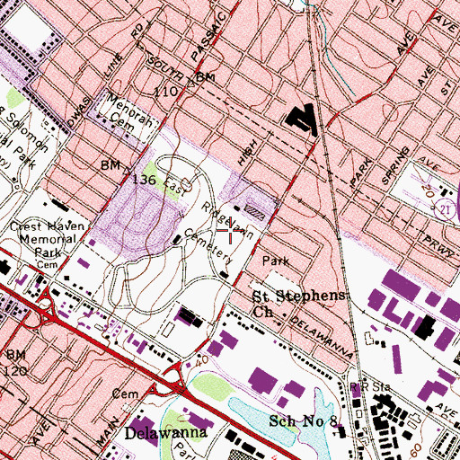 Topographic Map of East Ridgelawn Cemetery, NJ
