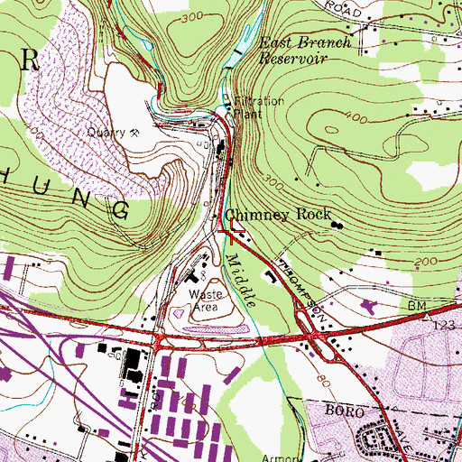 Topographic Map of Chimney Rock Gorge, NJ