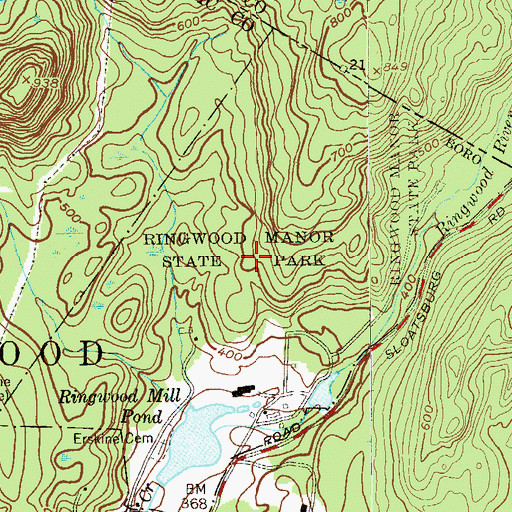 Topographic Map of Ringwood Manor State Park, NJ