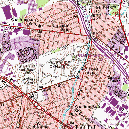 Topographic Map of Riverside Cemetery, NJ