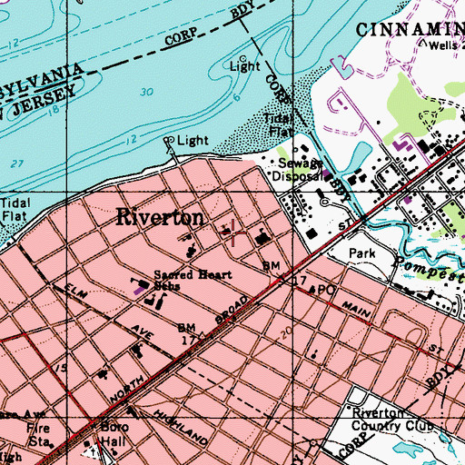 Topographic Map of Riverton, NJ