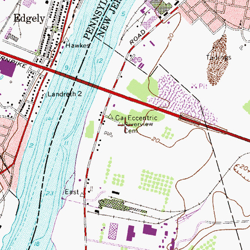 Topographic Map of Riverview Cemetery, NJ