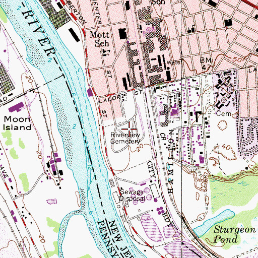 Topographic Map of Riverview Cemetery, NJ