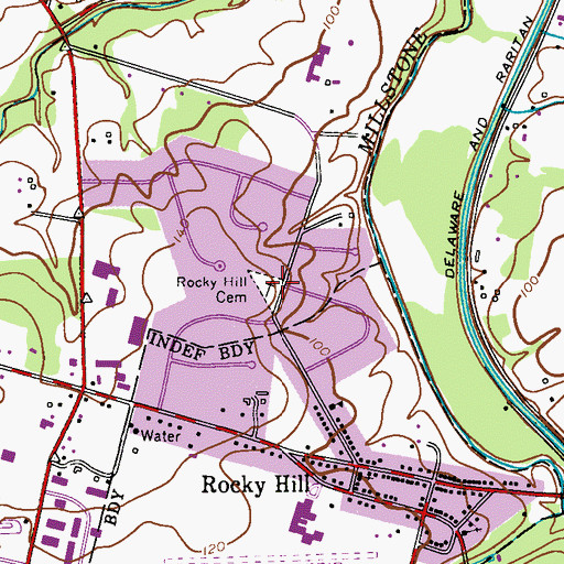 Topographic Map of Rocky Hill Cemetery, NJ
