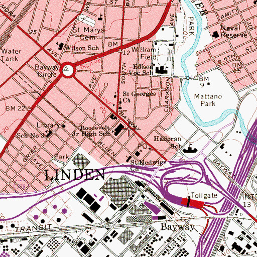 Topographic Map of Theodore Roosevelt Elementary School, NJ