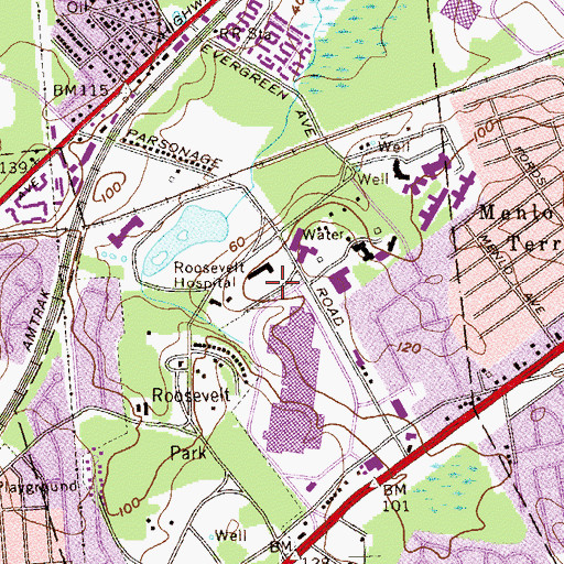 Topographic Map of Roosevelt Park, NJ