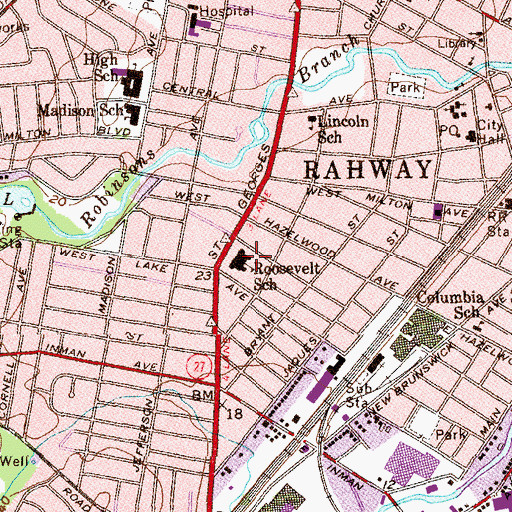 Topographic Map of Roosevelt Elementary School, NJ